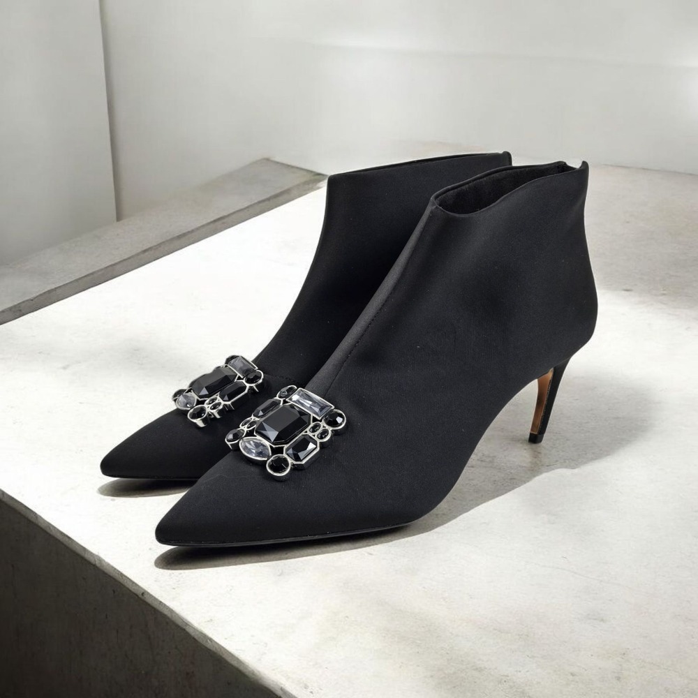 Ted Baker London Luire Embellished Satin Bootie w Heel Glam Goth Sz 9 Black NEW